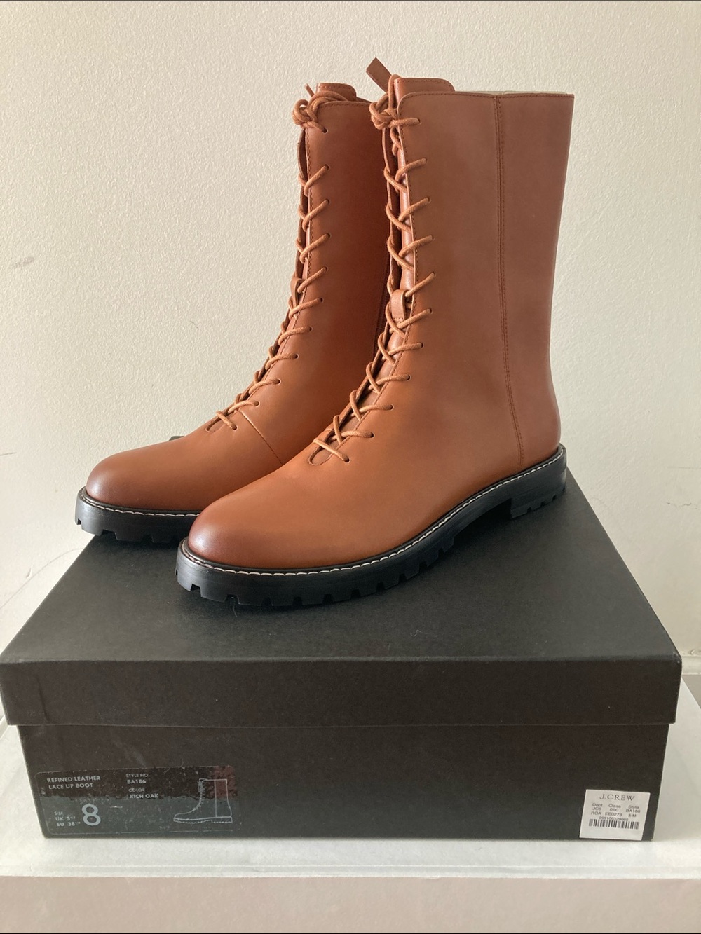 JCrew Gwen lug sole leather lace up boots